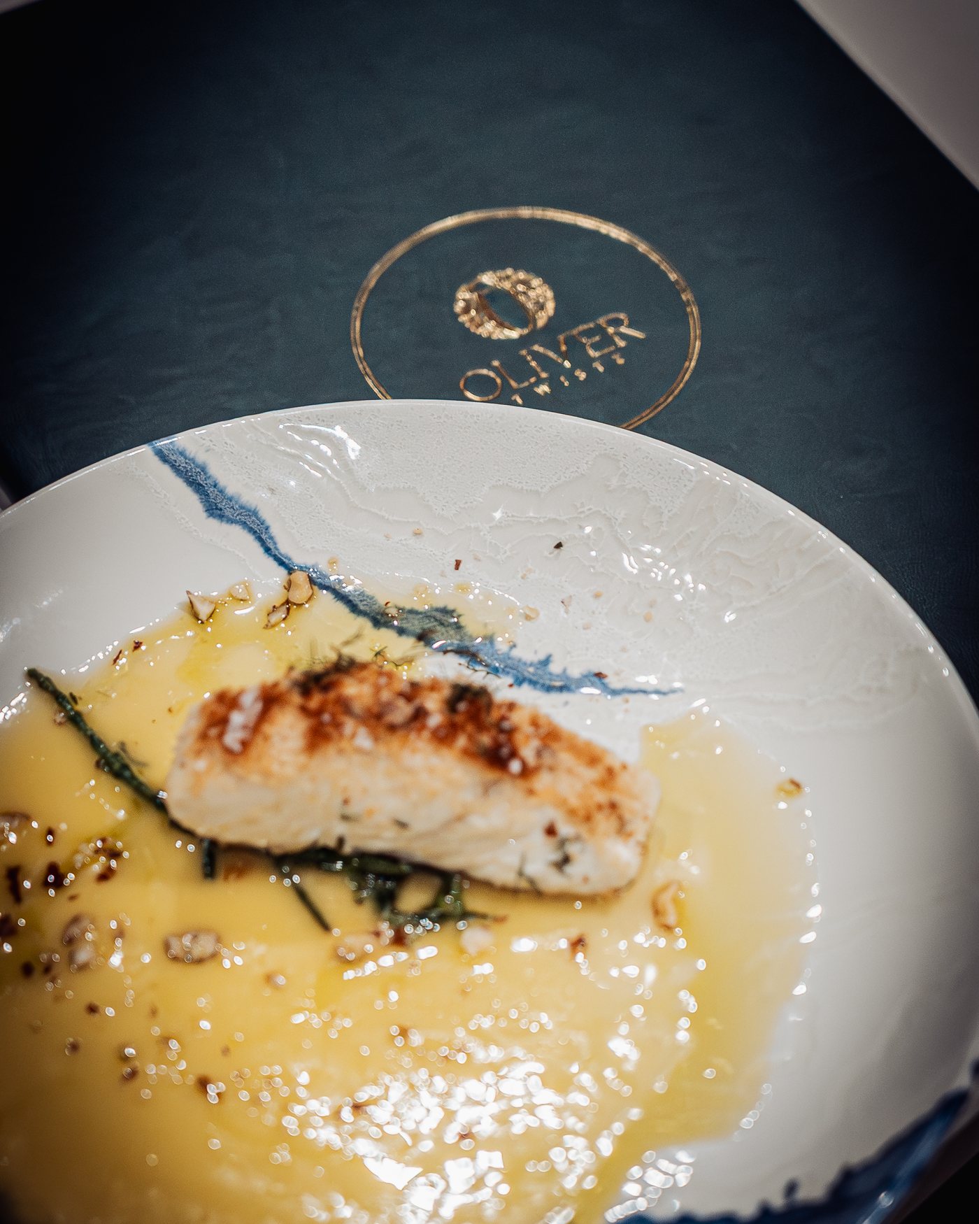 Roasted halibut on a champagne beurre blanc, from a past tasting menu